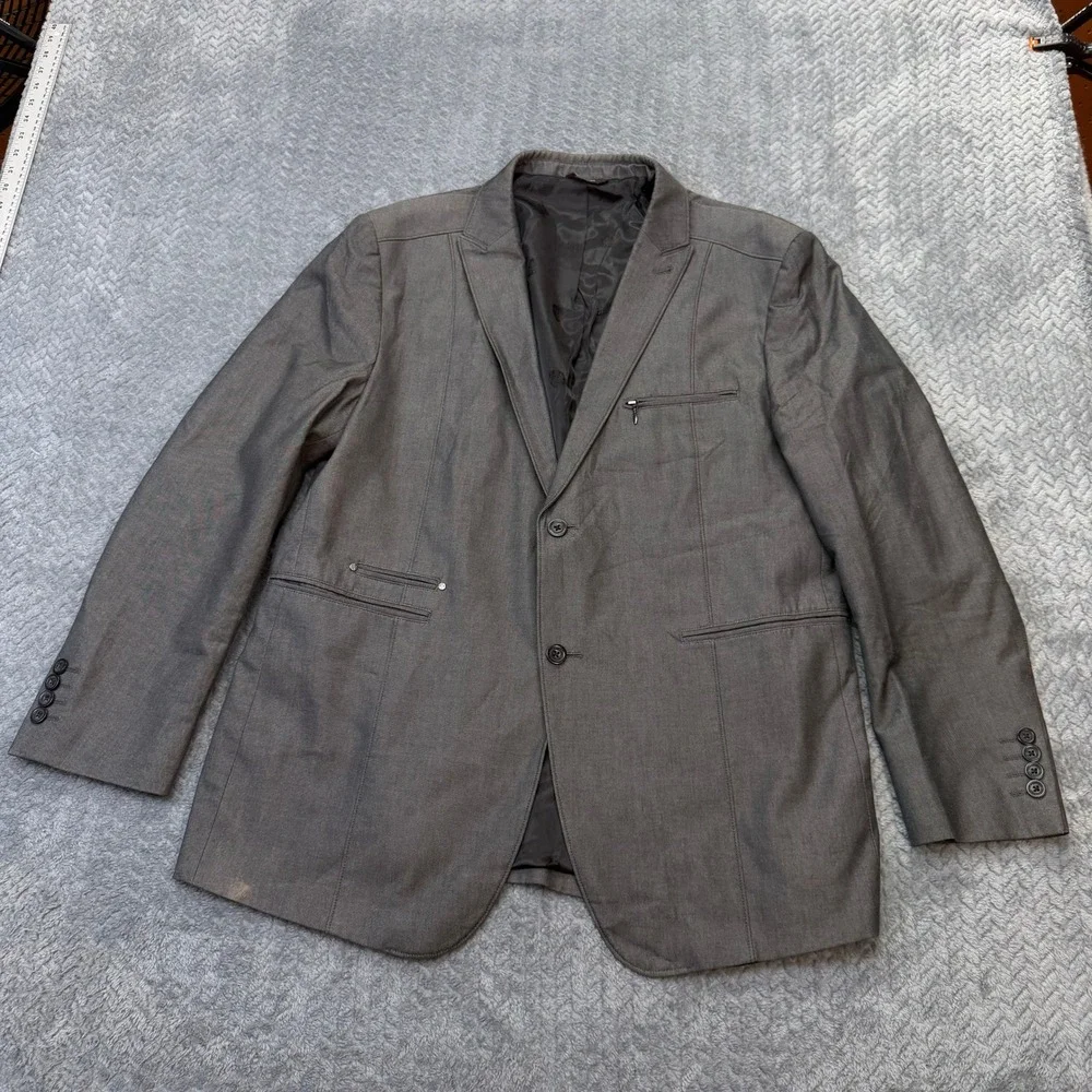 Rock & Republic Blazer Mens 44R‎ Gray Cotton Sport Coat Jacket Modern Edgy READ